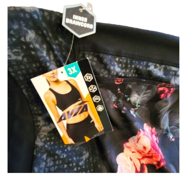 Avia Athletic Leggings Womans Pants Ankle Length Black Pink Floral 3X JJ3098 - Picture 3 of 10